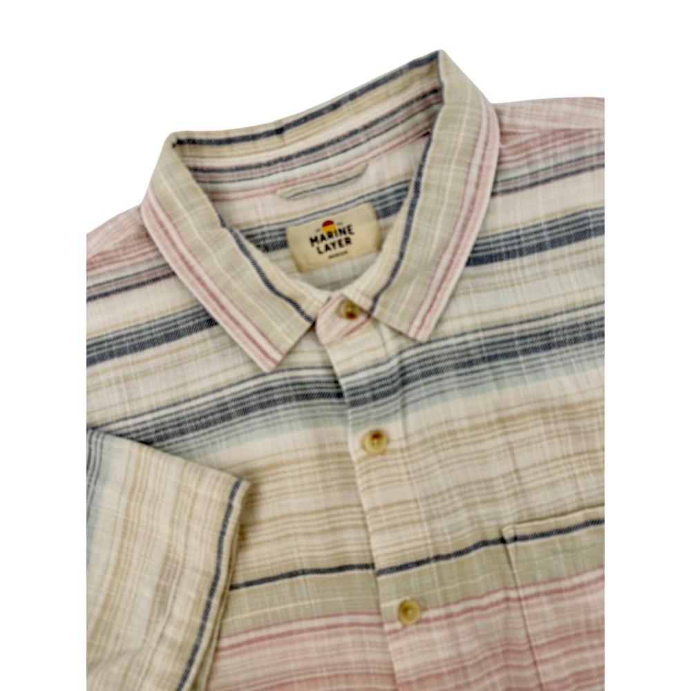 Marine Layer Mens Medium Short Sleeve Striped Gauze Button Down Shirt Multi